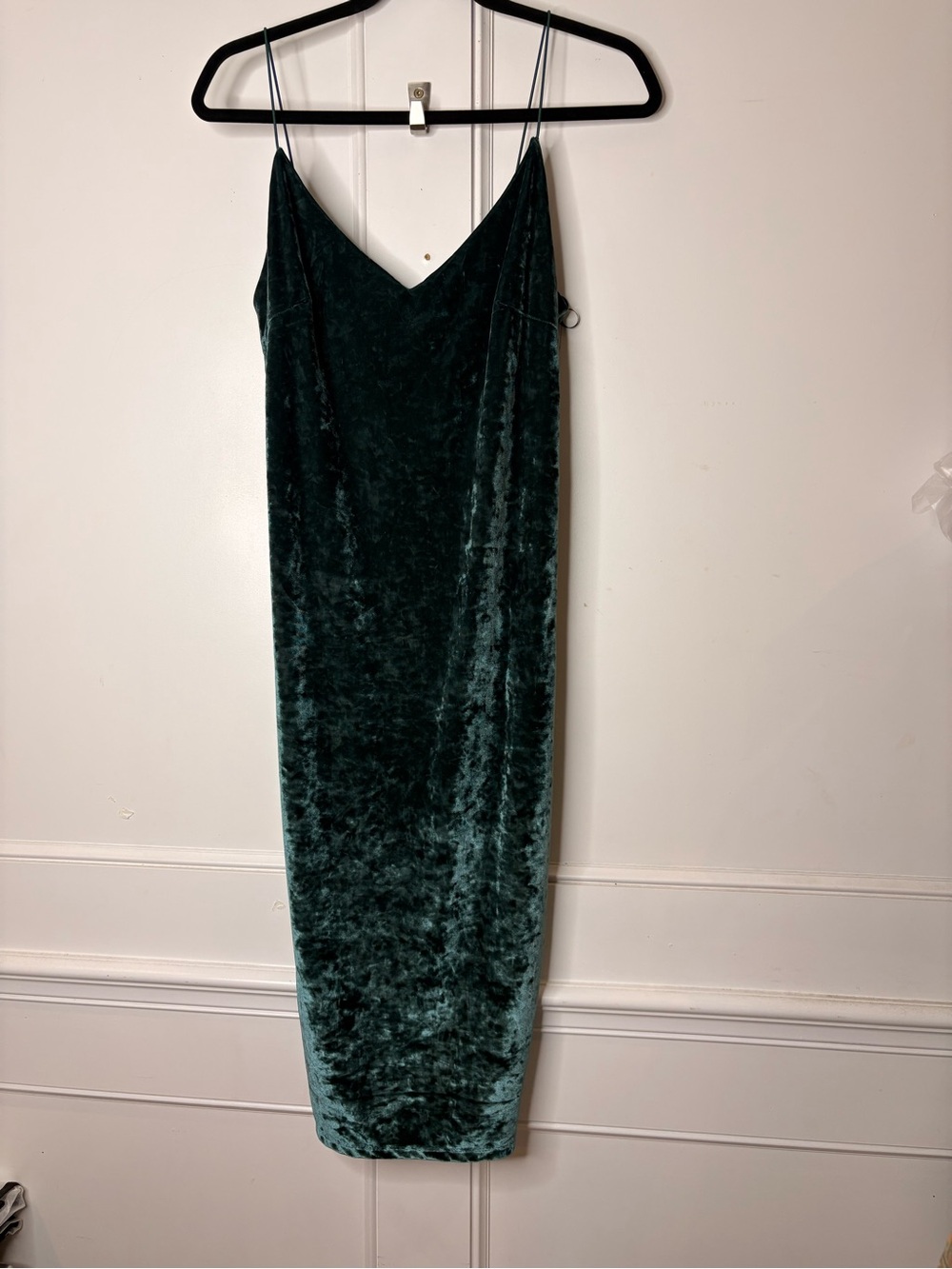 Velvet Slip Midi Dress - Deep Teal Green - Picture 1 of 12